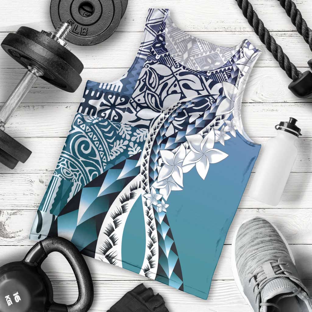 Aloha Vintage Plumeria Hawaiian Tapa Pattern Men Tank Top Blue Hawaiian Tapa Pattern - Polynesian Pride
