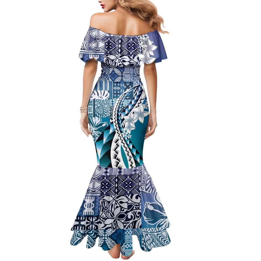 Aloha Vintage Plumeria Hawaiian Tapa Pattern Mermaid Dress Blue Hawaiian Tapa Pattern - Polynesian Pride