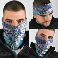 Aloha Vintage Plumeria Hawaiian Tapa Pattern Neck Gaiter Blue Hawaiian Tapa Pattern - Polynesian Pride