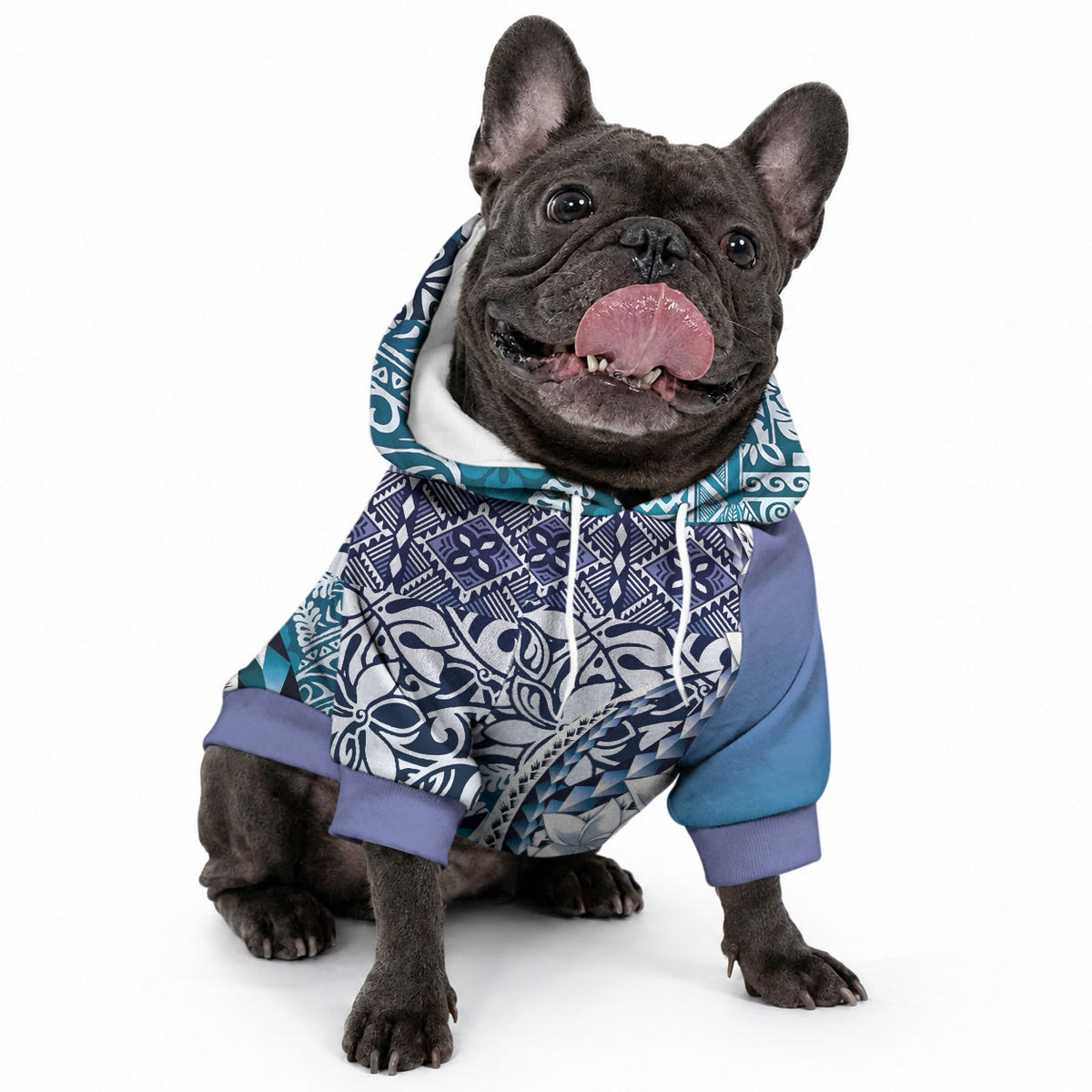 Aloha Vintage Plumeria Hawaiian Tapa Pattern Pet Hoodie Blue Hawaiian Tapa Pattern LT9 - Polynesian Pride