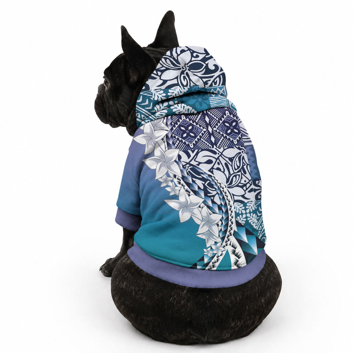 Aloha Vintage Plumeria Hawaiian Tapa Pattern Pet Hoodie Blue Hawaiian Tapa Pattern LT9 - Polynesian Pride