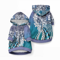 Aloha Vintage Plumeria Hawaiian Tapa Pattern Pet Hoodie Blue Hawaiian Tapa Pattern LT9 Pullover Blue - Polynesian Pride