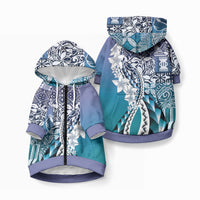 Aloha Vintage Plumeria Hawaiian Tapa Pattern Pet Hoodie Blue Hawaiian Tapa Pattern LT9 Zip-up Blue - Polynesian Pride