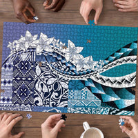 Aloha Vintage Plumeria Hawaiian Tapa Pattern Puzzle Blue Hawaiian Tapa Pattern - Polynesian Pride