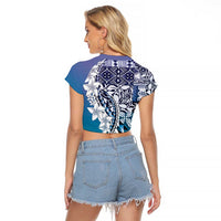 Aloha Vintage Plumeria Hawaiian Tapa Pattern Raglan Cropped T Shirt Blue Hawaiian Tapa Pattern - Polynesian Pride