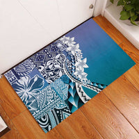 Aloha Vintage Plumeria Hawaiian Tapa Pattern Rubber Doormat Blue Hawaiian Tapa Pattern - Polynesian Pride