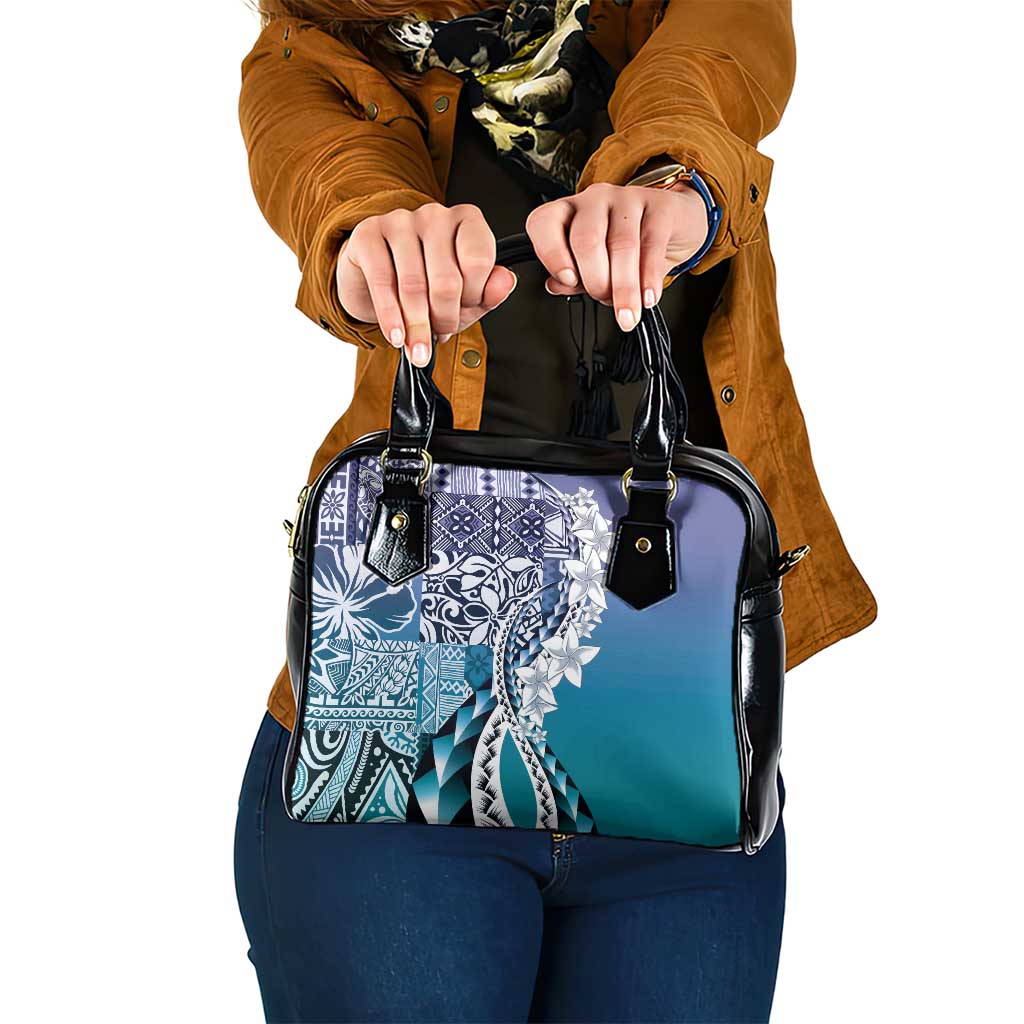 Aloha Vintage Plumeria Hawaiian Tapa Pattern Shoulder Handbag Blue Hawaiian Tapa Pattern - Polynesian Pride