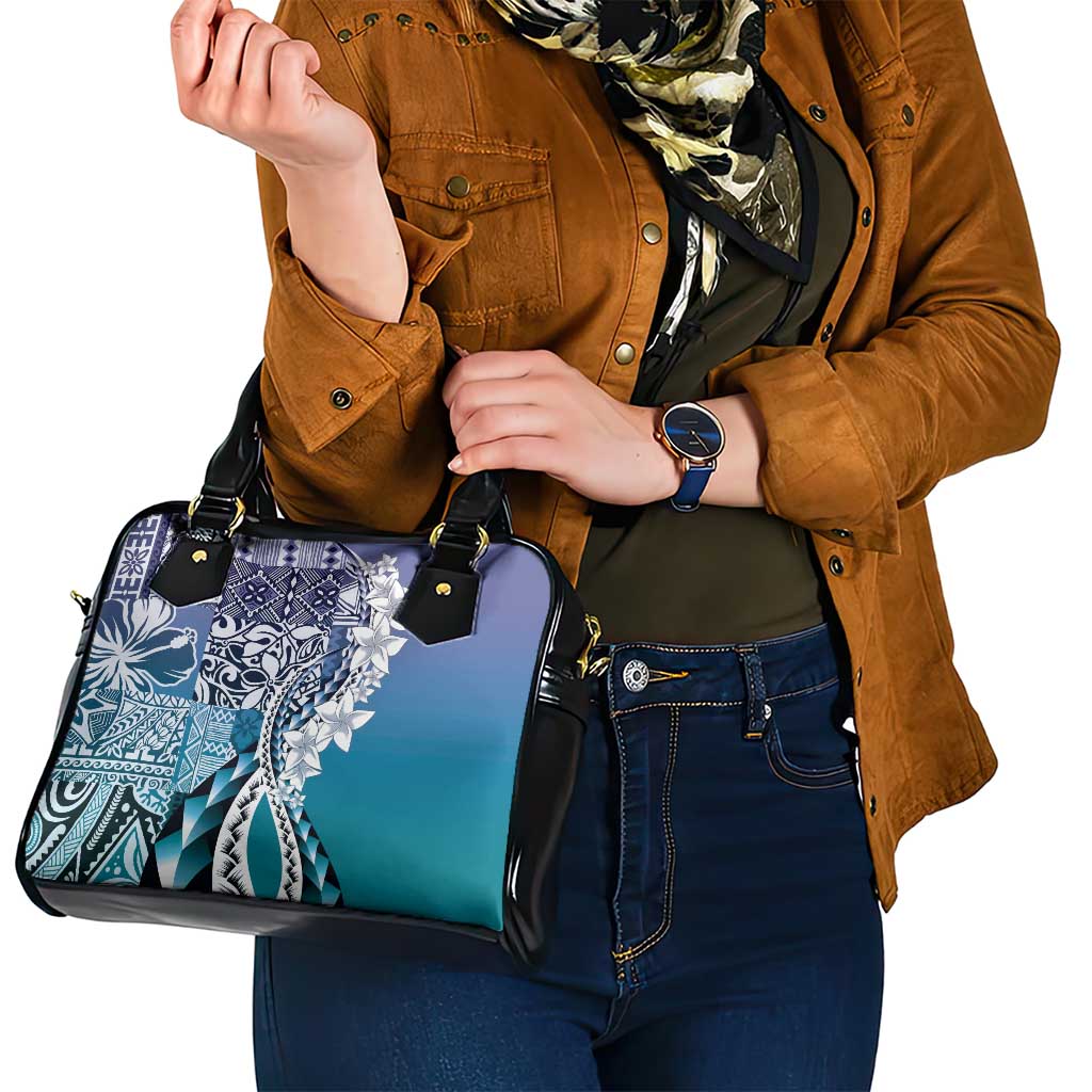 Aloha Vintage Plumeria Hawaiian Tapa Pattern Shoulder Handbag Blue Hawaiian Tapa Pattern - Polynesian Pride