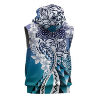 Aloha Vintage Plumeria Hawaiian Tapa Pattern Sleeveless Hoodie Blue Hawaiian Tapa Pattern - Polynesian Pride