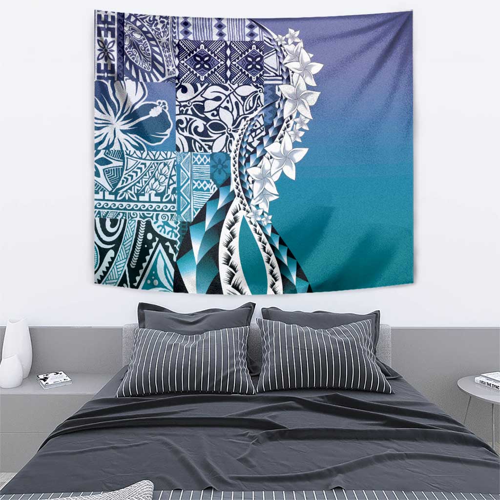 Aloha Vintage Plumeria Hawaiian Tapa Pattern Tapestry Blue Hawaiian Tapa Pattern LT9 - Polynesian Pride