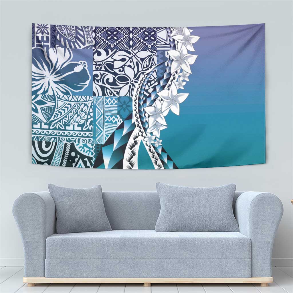 Aloha Vintage Plumeria Hawaiian Tapa Pattern Tapestry Blue Hawaiian Tapa Pattern LT9 - Polynesian Pride