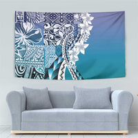Aloha Vintage Plumeria Hawaiian Tapa Pattern Tapestry Blue Hawaiian Tapa Pattern LT9 - Polynesian Pride