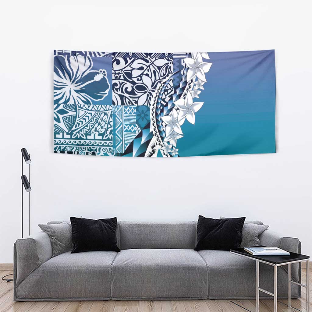 Aloha Vintage Plumeria Hawaiian Tapa Pattern Tapestry Blue Hawaiian Tapa Pattern LT9 - Polynesian Pride