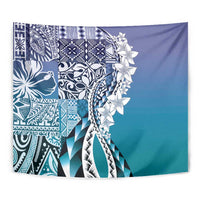 Aloha Vintage Plumeria Hawaiian Tapa Pattern Tapestry Blue Hawaiian Tapa Pattern LT9 - Polynesian Pride