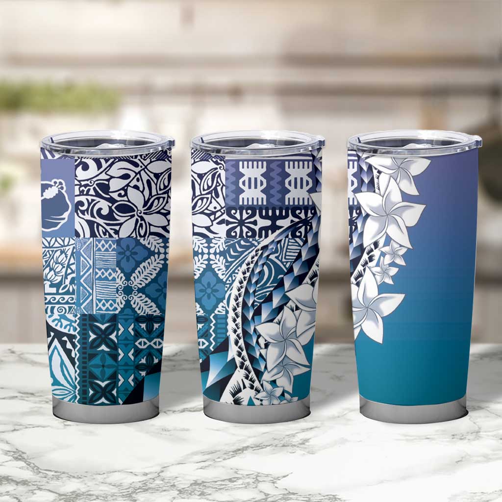 Aloha Vintage Plumeria Hawaiian Tapa Pattern Tumbler Cup Blue Hawaiian Tapa Pattern LT9 - Polynesian Pride