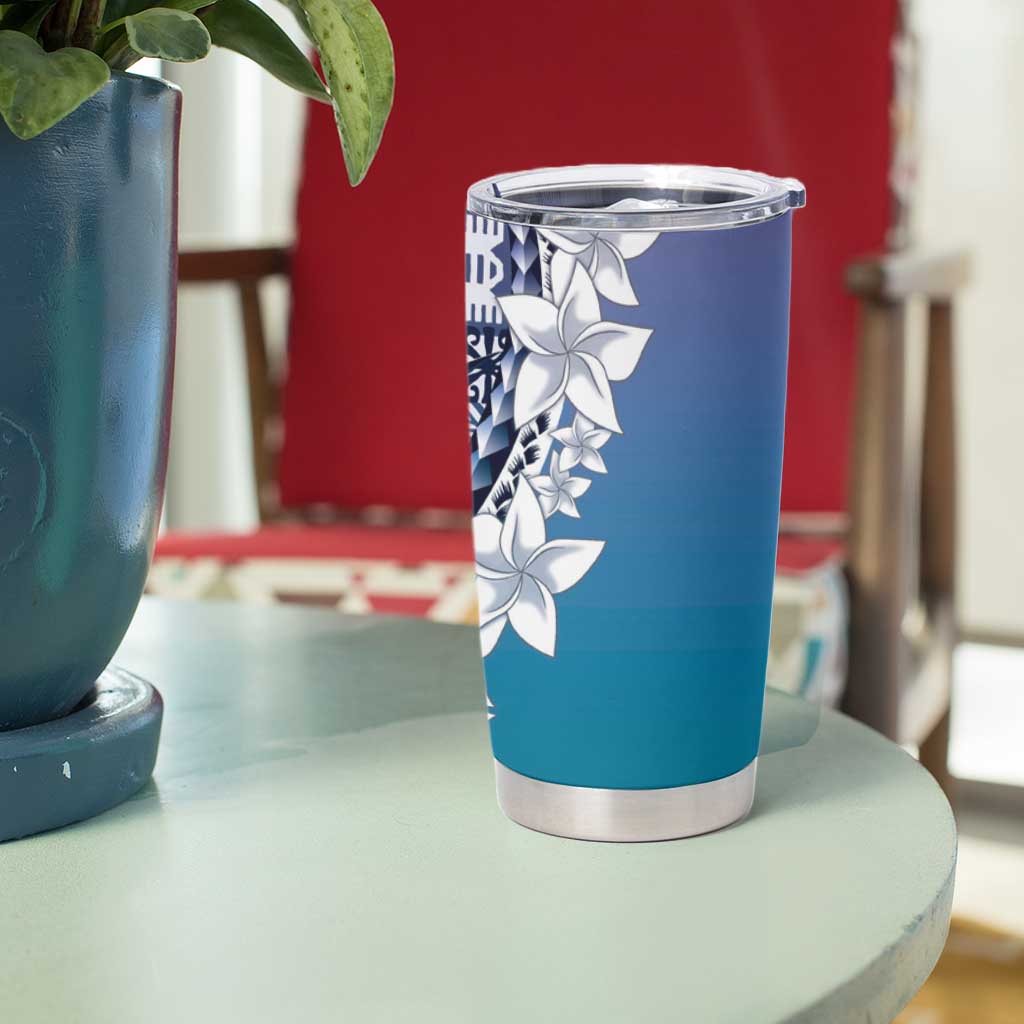Aloha Vintage Plumeria Hawaiian Tapa Pattern Tumbler Cup Blue Hawaiian Tapa Pattern LT9 - Polynesian Pride