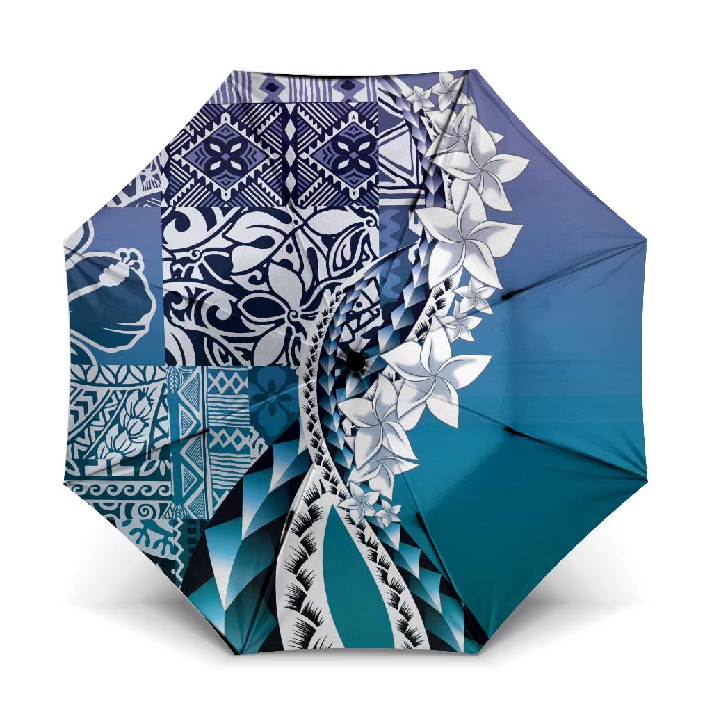 Aloha Vintage Plumeria Hawaiian Tapa Pattern Umbrella Blue Hawaiian Tapa Pattern - Polynesian Pride