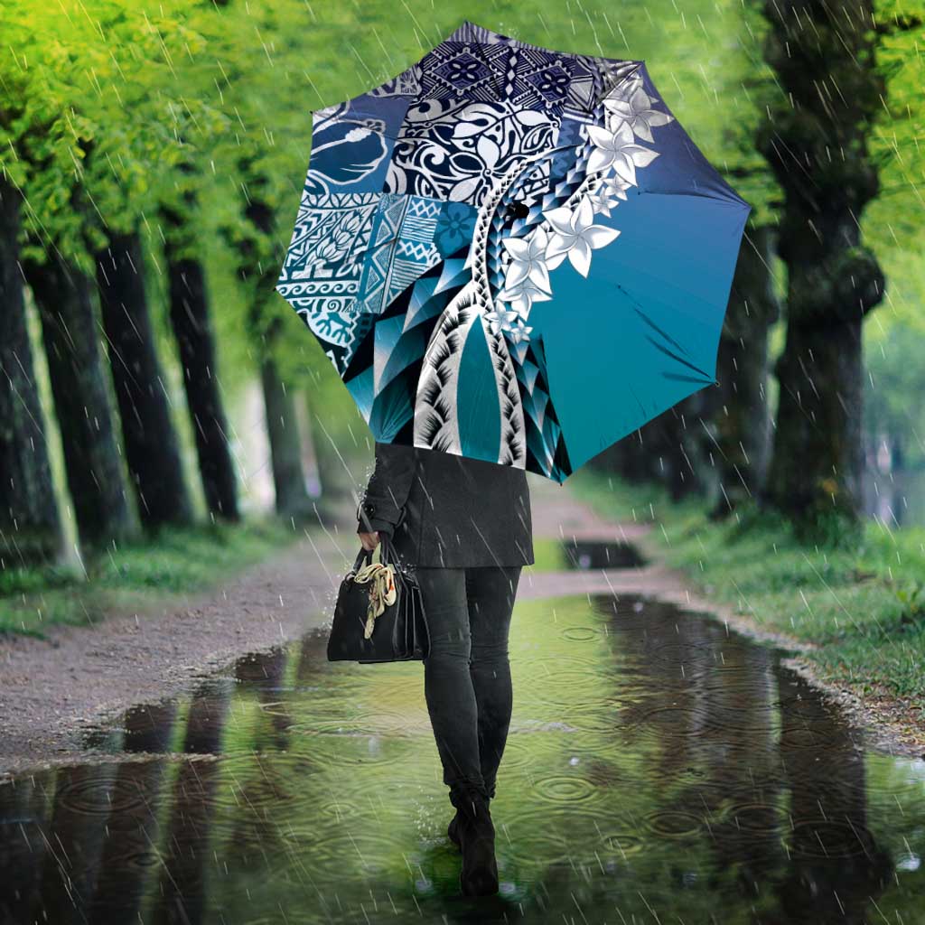 Aloha Vintage Plumeria Hawaiian Tapa Pattern Umbrella Blue Hawaiian Tapa Pattern - Polynesian Pride
