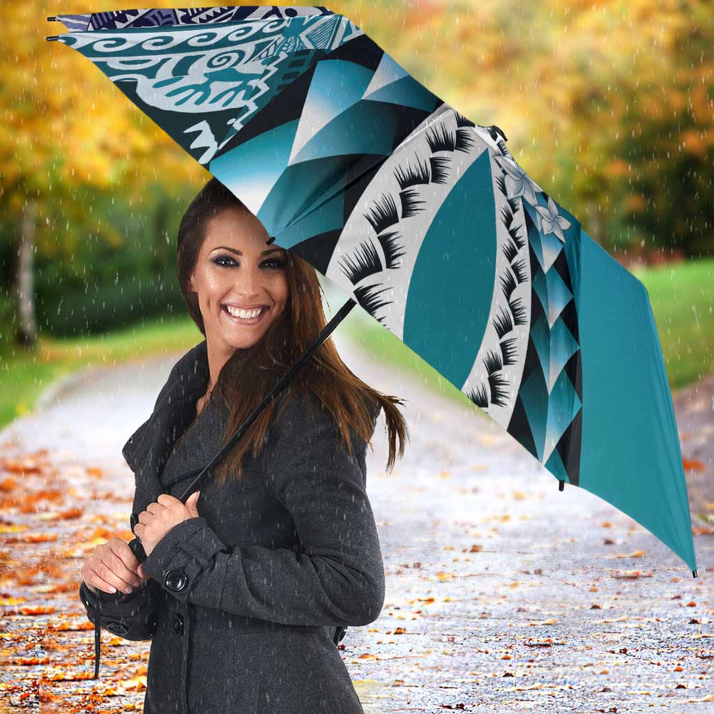 Aloha Vintage Plumeria Hawaiian Tapa Pattern Umbrella Blue Hawaiian Tapa Pattern - Polynesian Pride