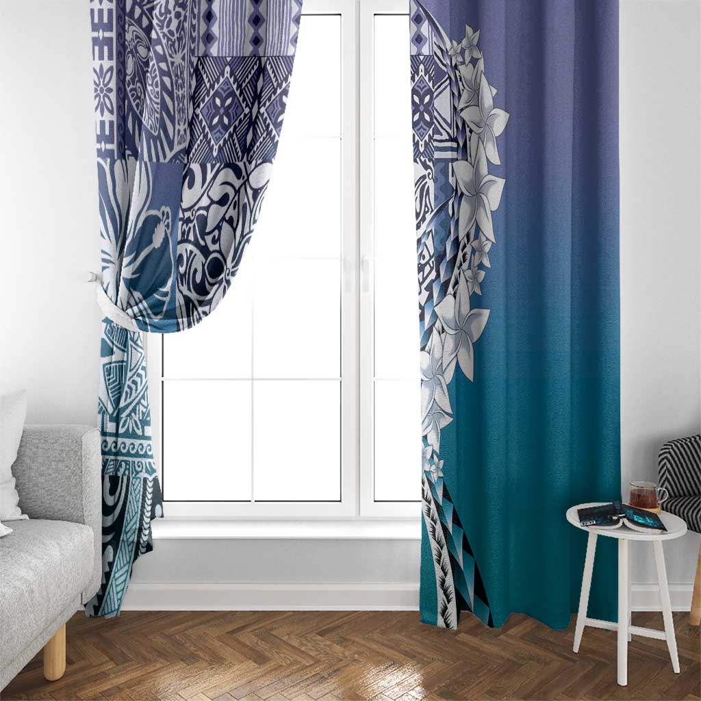 Aloha Vintage Plumeria Hawaiian Tapa Pattern Window Curtain Blue Hawaiian Tapa Pattern - Polynesian Pride