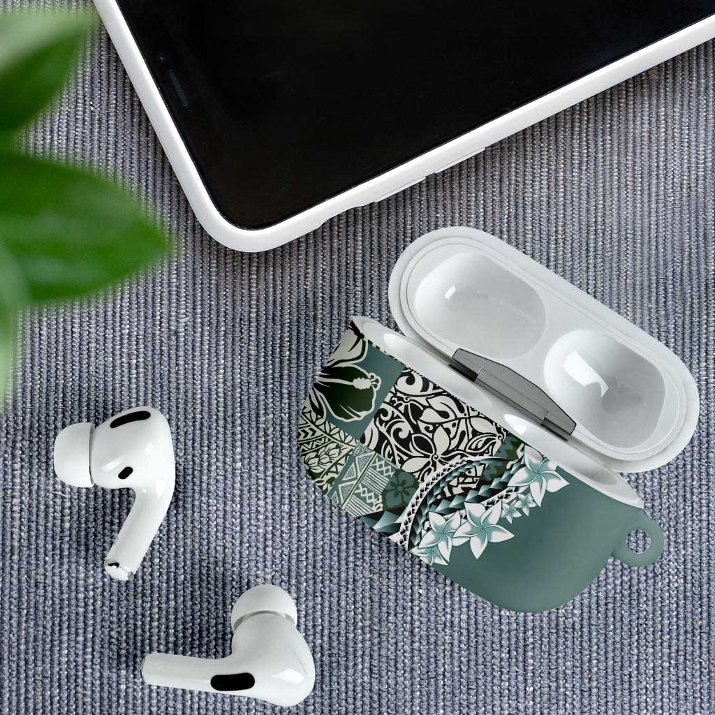 Aloha Vintage Plumeria Hawaiian Tapa Pattern AirPods Case Dark Turquoise Hawaiian Tapa Pattern - Polynesian Pride