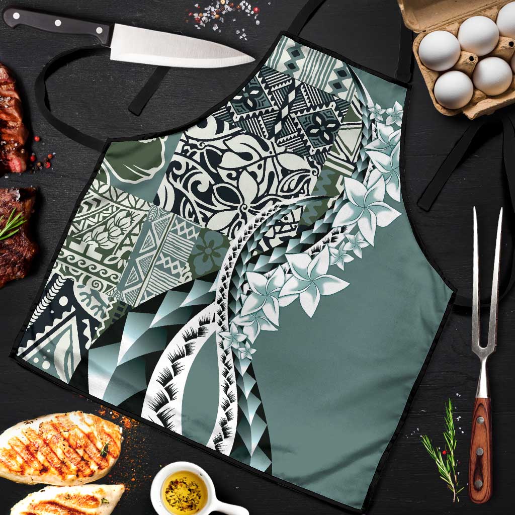Aloha Vintage Plumeria Hawaiian Tapa Pattern Apron Dark Turquoise Hawaiian Tapa Pattern - Polynesian Pride
