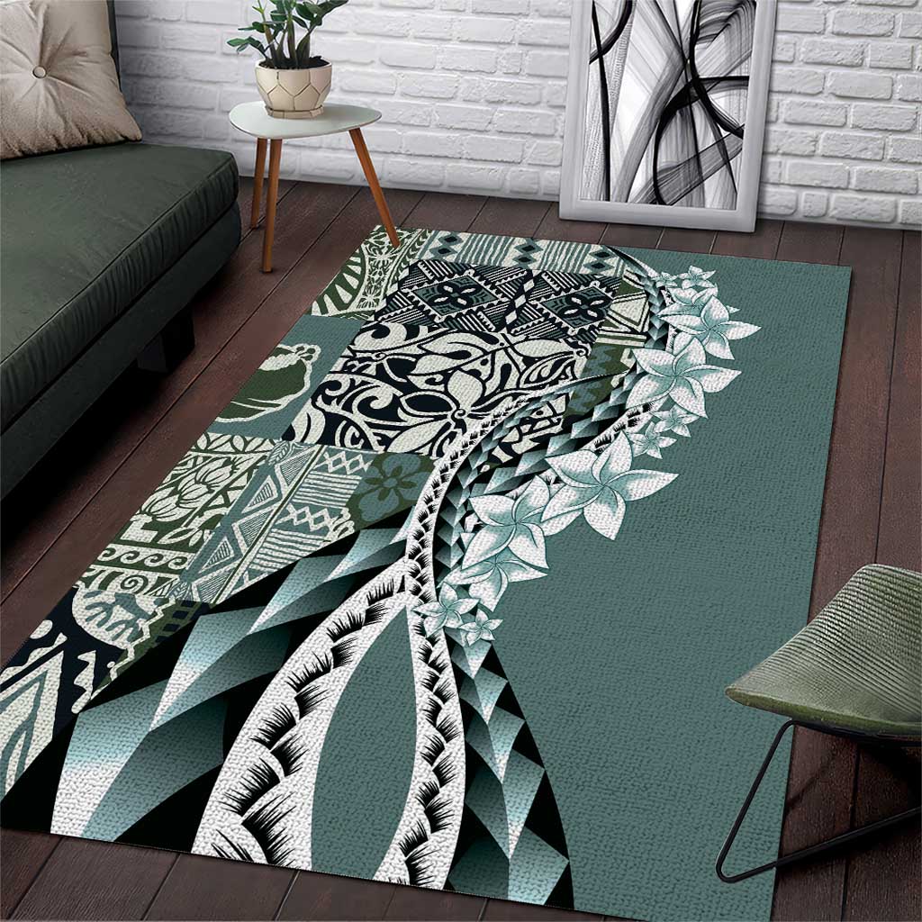 Aloha Vintage Plumeria Hawaiian Tapa Pattern Area Rug Dark Turquoise Hawaiian Tapa Pattern - Polynesian Pride
