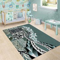 Aloha Vintage Plumeria Hawaiian Tapa Pattern Area Rug Dark Turquoise Hawaiian Tapa Pattern - Polynesian Pride