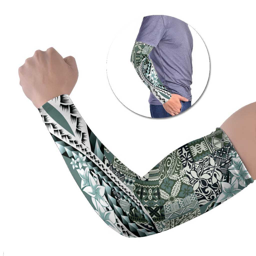 Aloha Vintage Plumeria Hawaiian Tapa Pattern Arm Sleeves Dark Turquoise Hawaiian Tapa Pattern - Polynesian Pride