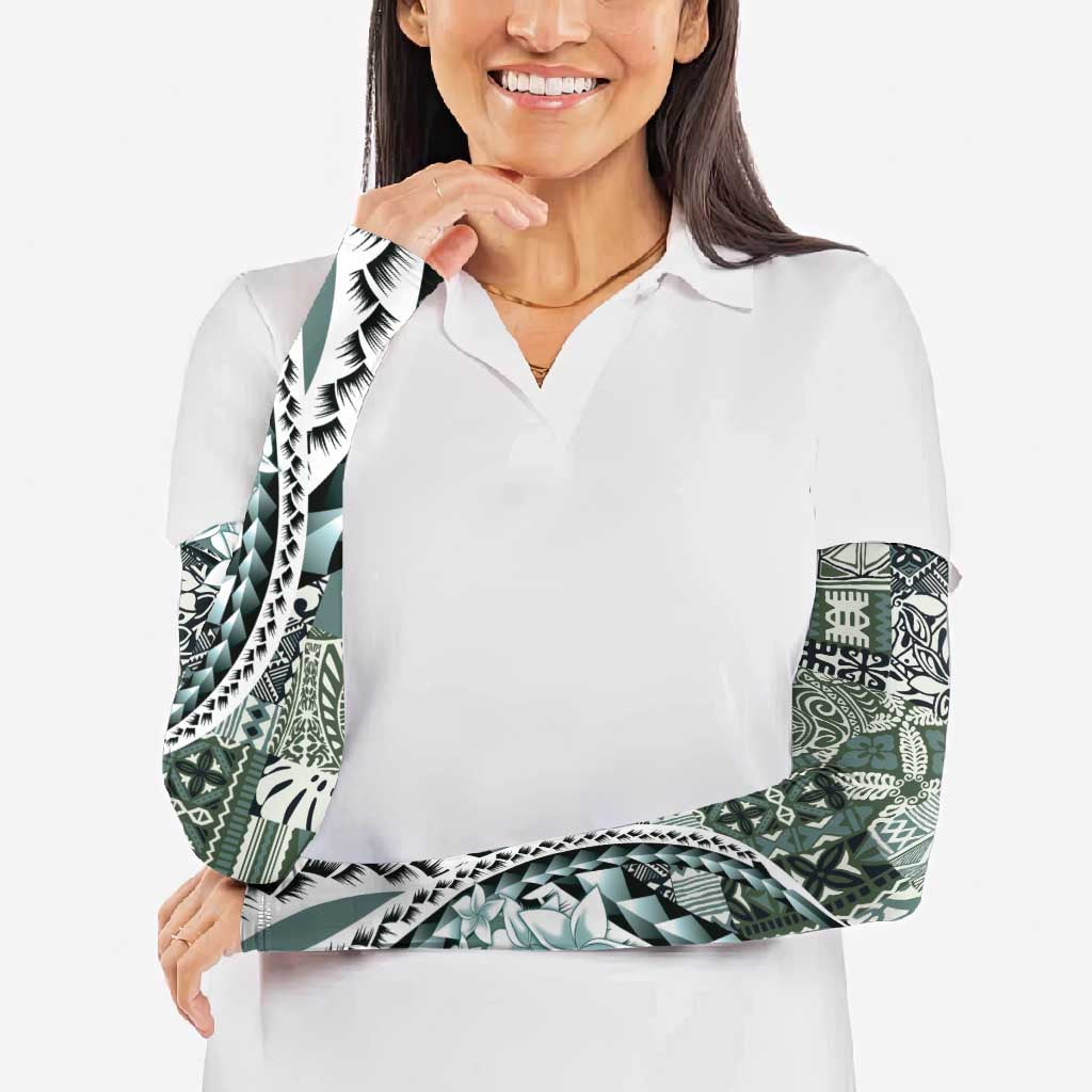 Aloha Vintage Plumeria Hawaiian Tapa Pattern Arm Sleeves Dark Turquoise Hawaiian Tapa Pattern - Polynesian Pride