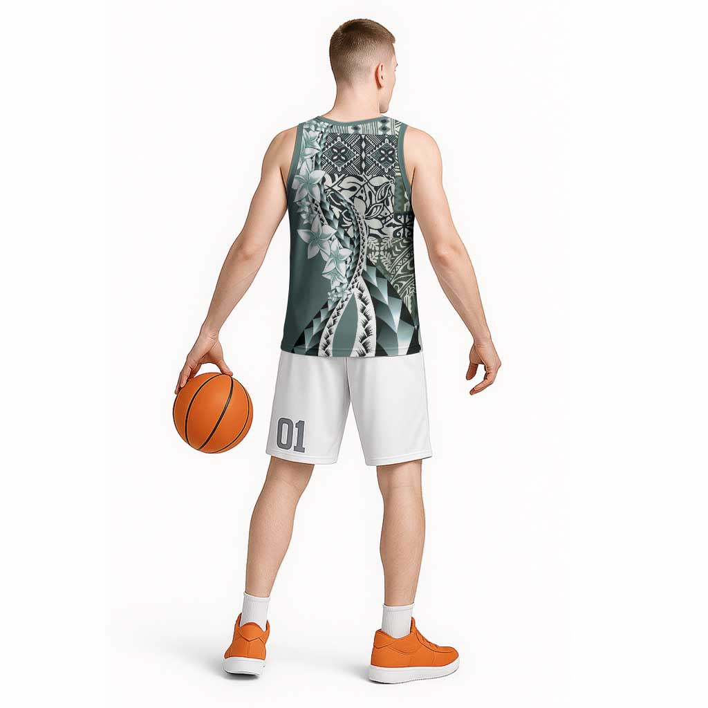 Aloha Vintage Plumeria Hawaiian Tapa Pattern Basketball Jersey Dark Turquoise Hawaiian Tapa Pattern - Polynesian Pride