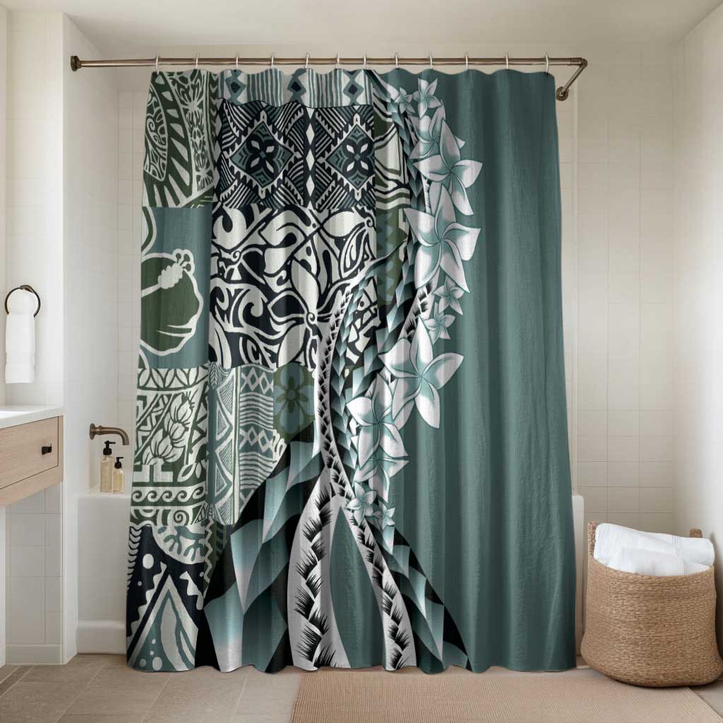 Aloha Vintage Plumeria Hawaiian Tapa Pattern Bathroom Set Dark Turquoise Hawaiian Tapa Pattern - Polynesian Pride