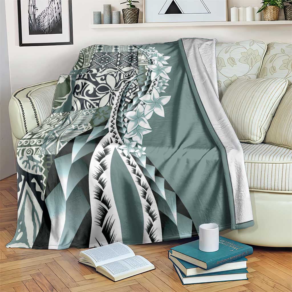 Aloha Vintage Plumeria Hawaiian Tapa Pattern Blanket Dark Turquoise Hawaiian Tapa Pattern - Polynesian Pride