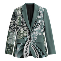 Aloha Vintage Plumeria Hawaiian Tapa Pattern Blazer Dark Turquoise Hawaiian Tapa Pattern - Polynesian Pride