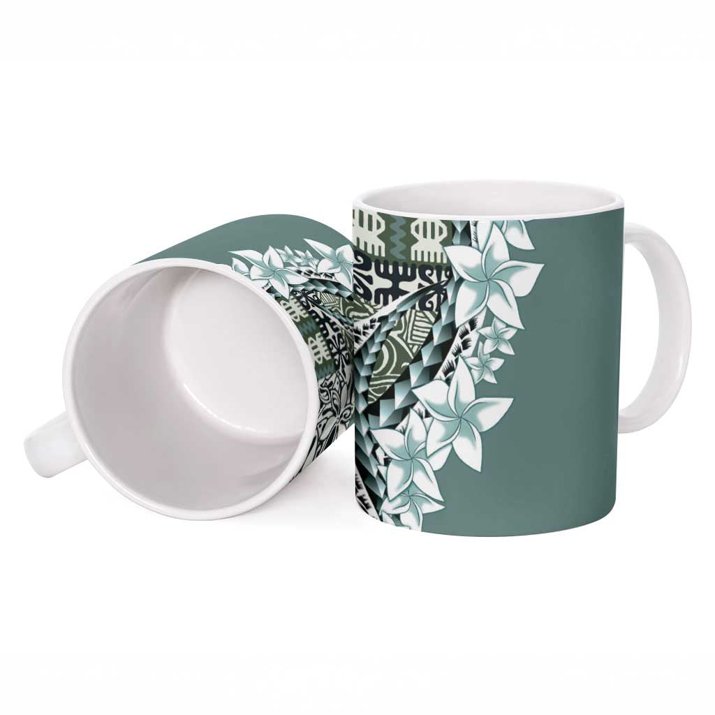 Aloha Vintage Plumeria Hawaiian Tapa Pattern Ceramic Mug Dark Turquoise Hawaiian Tapa Pattern - Polynesian Pride
