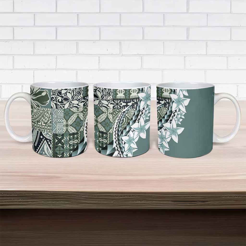 Aloha Vintage Plumeria Hawaiian Tapa Pattern Ceramic Mug Dark Turquoise Hawaiian Tapa Pattern - Polynesian Pride