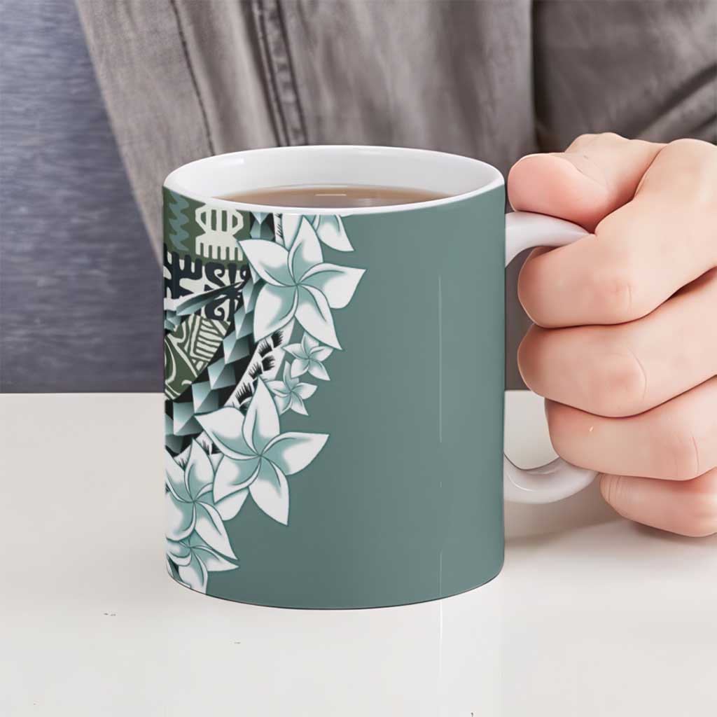 Aloha Vintage Plumeria Hawaiian Tapa Pattern Ceramic Mug Dark Turquoise Hawaiian Tapa Pattern - Polynesian Pride