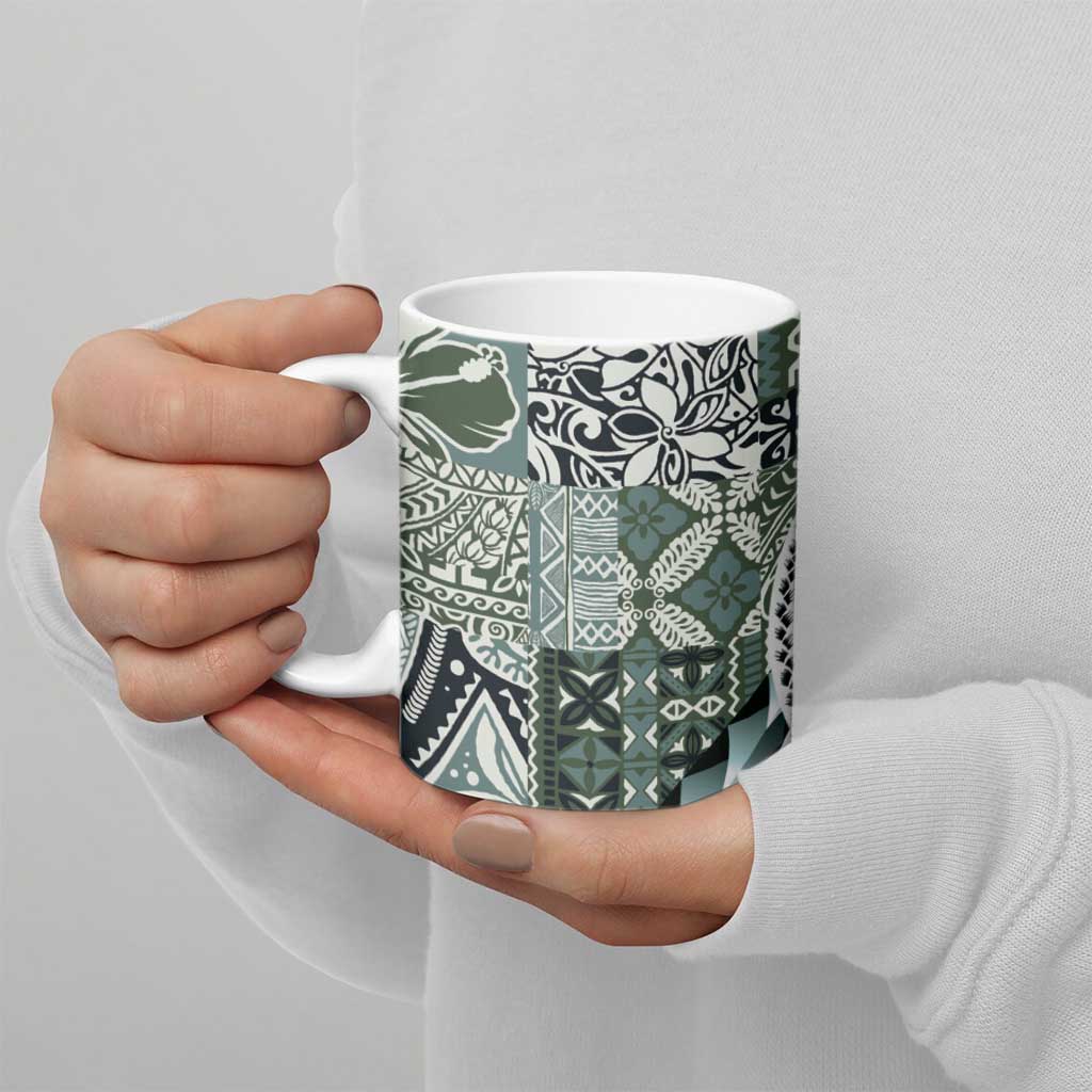 Aloha Vintage Plumeria Hawaiian Tapa Pattern Ceramic Mug Dark Turquoise Hawaiian Tapa Pattern - Polynesian Pride