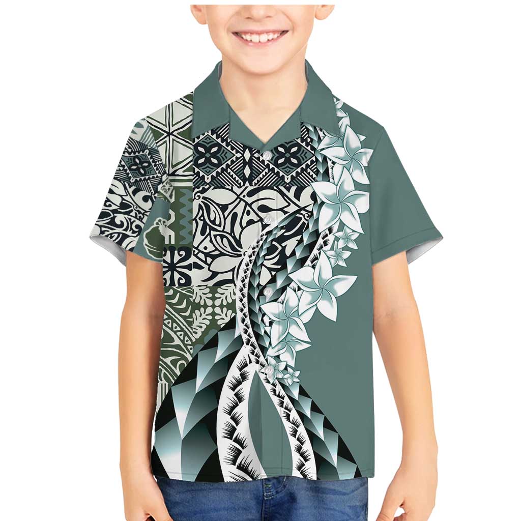 Aloha Vintage Plumeria Hawaiian Tapa Pattern Family Matching Mermaid Dress and Hawaiian Shirt Dark Turquoise Hawaiian Tapa Pattern LT9 Son's Shirt Turquoise - Polynesian Pride