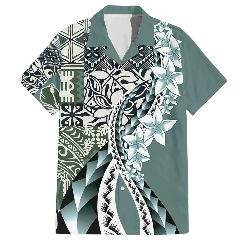 Aloha Vintage Plumeria Hawaiian Tapa Pattern Family Matching Short Sleeve Bodycon Dress and Hawaiian Shirt Dark Turquoise Hawaiian Tapa Pattern LT9 Dad's Shirt - Short Sleeve Turquoise - Polynesian Pride