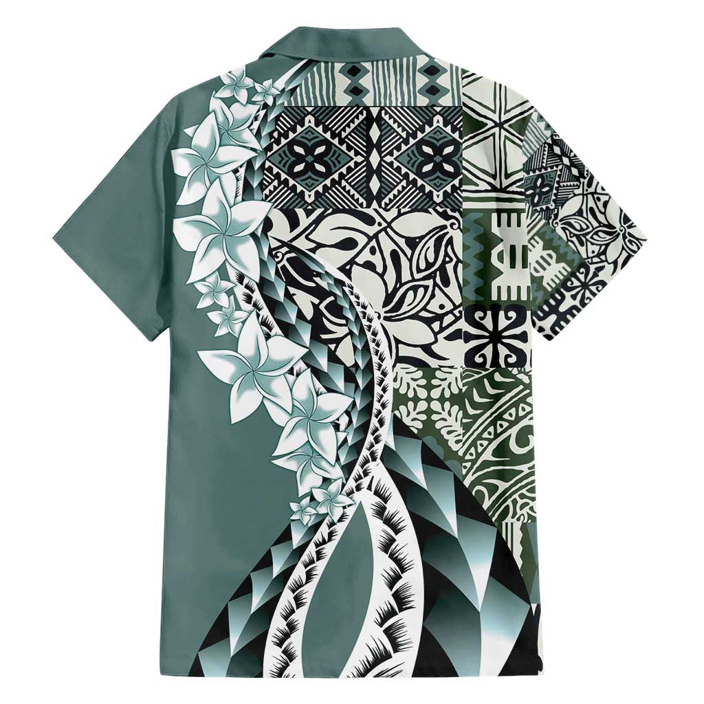 Aloha Vintage Plumeria Hawaiian Tapa Pattern Family Matching Short Sleeve Bodycon Dress and Hawaiian Shirt Dark Turquoise Hawaiian Tapa Pattern LT9 - Polynesian Pride