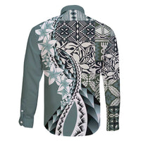 Aloha Vintage Plumeria Hawaiian Tapa Pattern Family Matching Short Sleeve Bodycon Dress and Hawaiian Shirt Dark Turquoise Hawaiian Tapa Pattern LT9 - Polynesian Pride