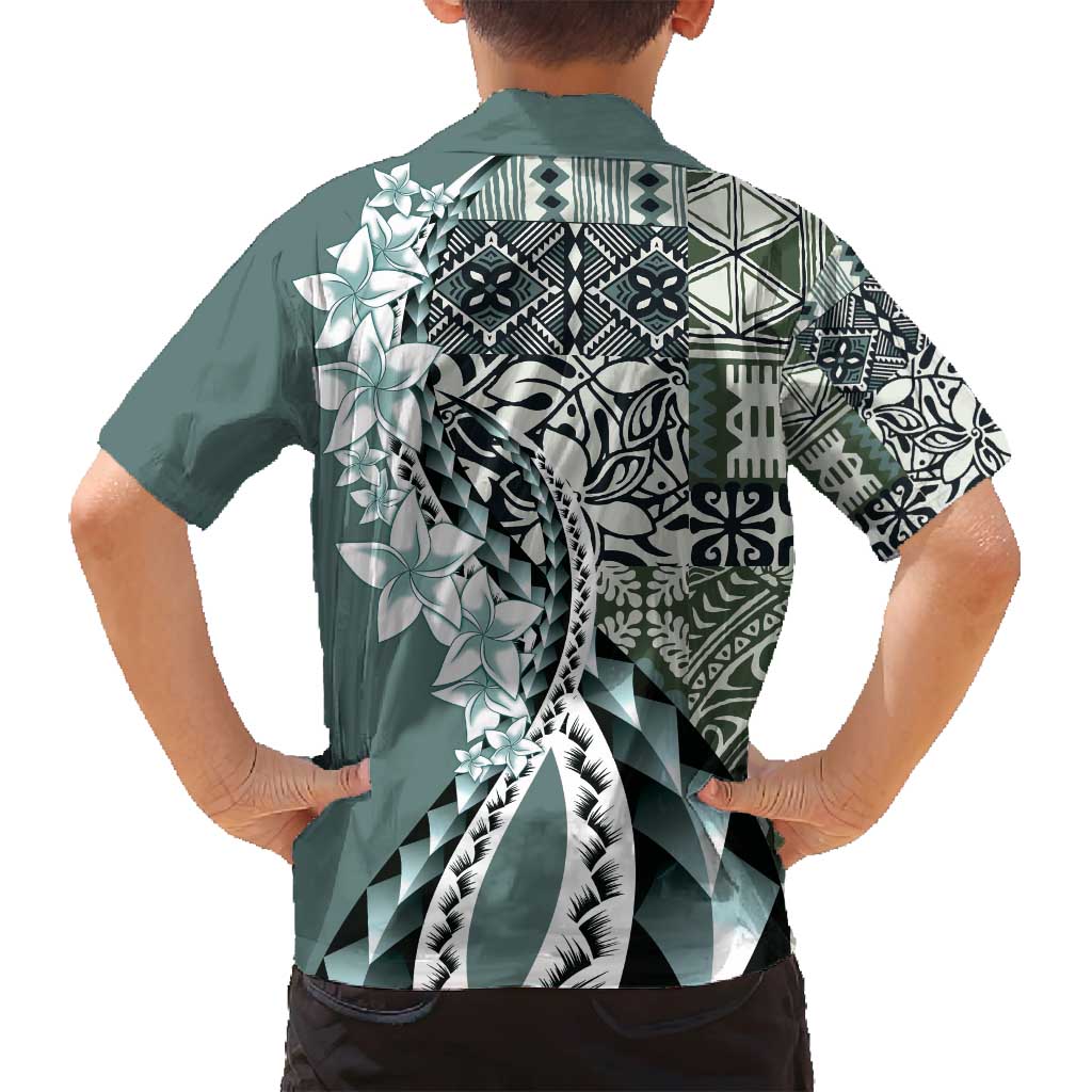 Aloha Vintage Plumeria Hawaiian Tapa Pattern Family Matching Summer Maxi Dress and Hawaiian Shirt Dark Turquoise Hawaiian Tapa Pattern LT9 - Polynesian Pride