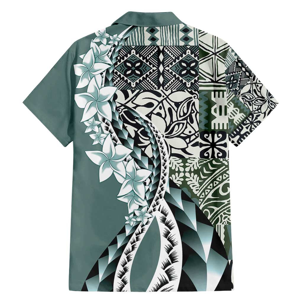 Aloha Vintage Plumeria Hawaiian Tapa Pattern Family Matching Summer Maxi Dress and Hawaiian Shirt Dark Turquoise Hawaiian Tapa Pattern LT9 - Polynesian Pride