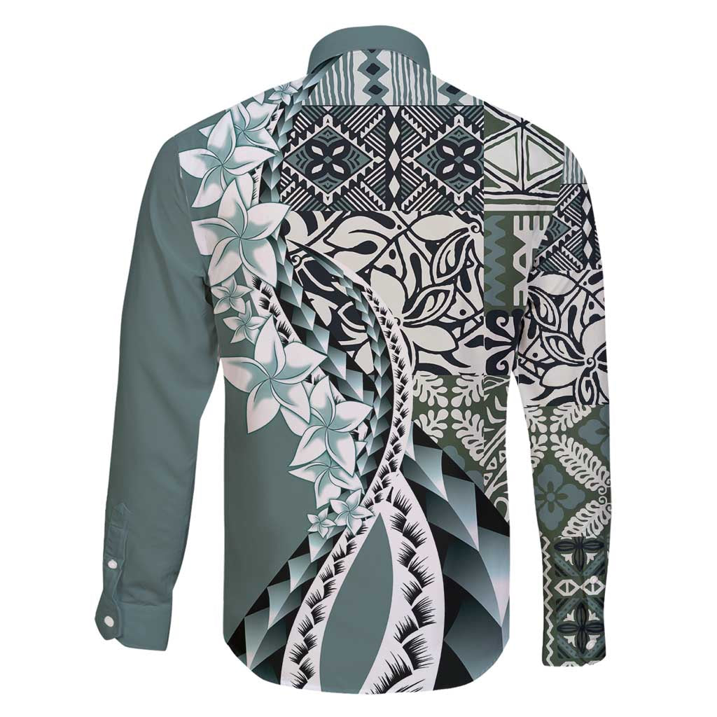 Aloha Vintage Plumeria Hawaiian Tapa Pattern Family Matching Summer Maxi Dress and Hawaiian Shirt Dark Turquoise Hawaiian Tapa Pattern LT9 - Polynesian Pride