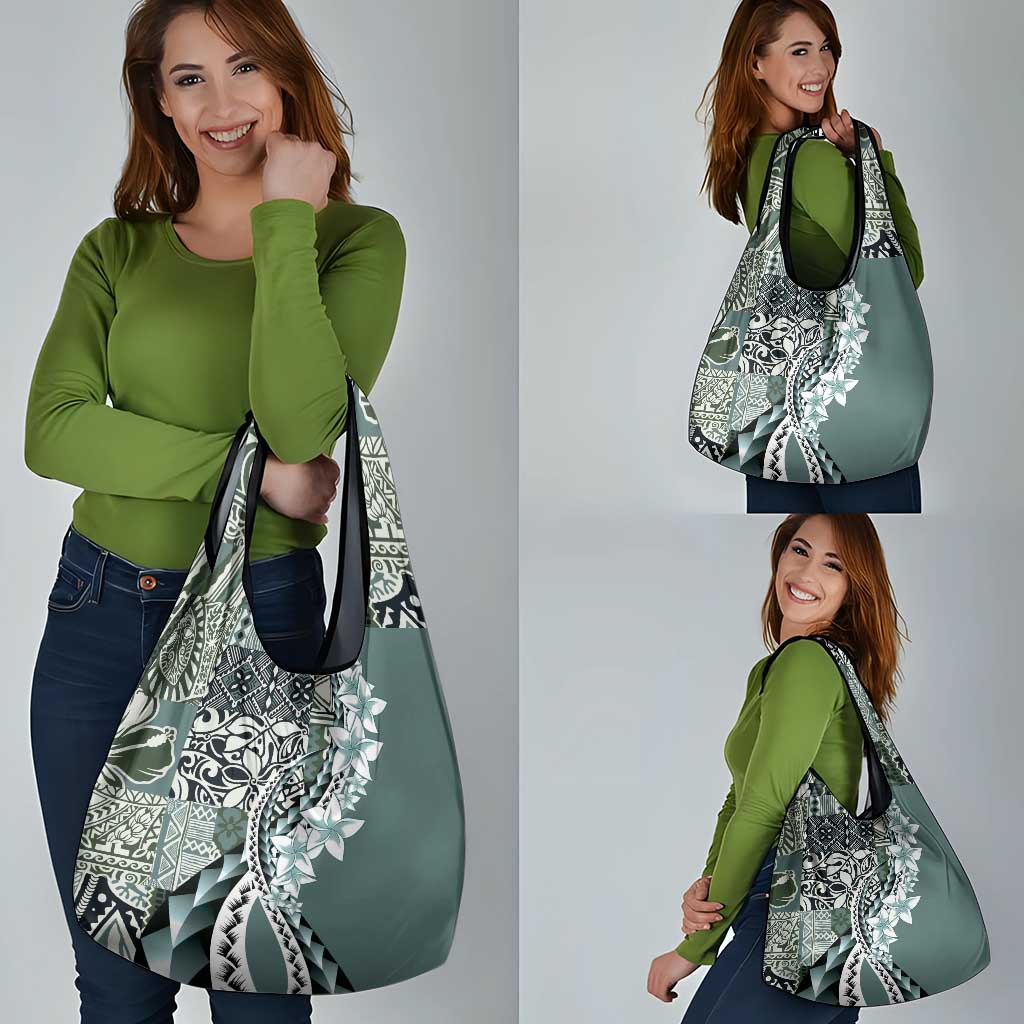 Aloha Vintage Plumeria Hawaiian Tapa Pattern Grocery Bag Dark Turquoise Hawaiian Tapa Pattern - Polynesian Pride
