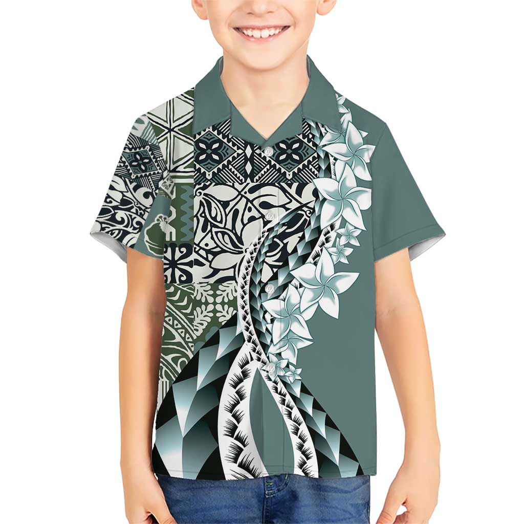 Aloha Vintage Plumeria Hawaiian Tapa Pattern Hawaiian Shirt Dark Turquoise Hawaiian Tapa Pattern - Polynesian Pride