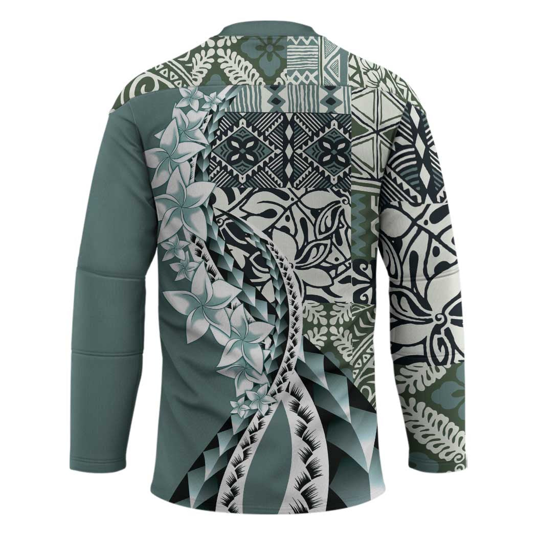 Aloha Vintage Plumeria Hawaiian Tapa Pattern Hockey Jersey Dark Turquoise Hawaiian Tapa Pattern - Polynesian Pride