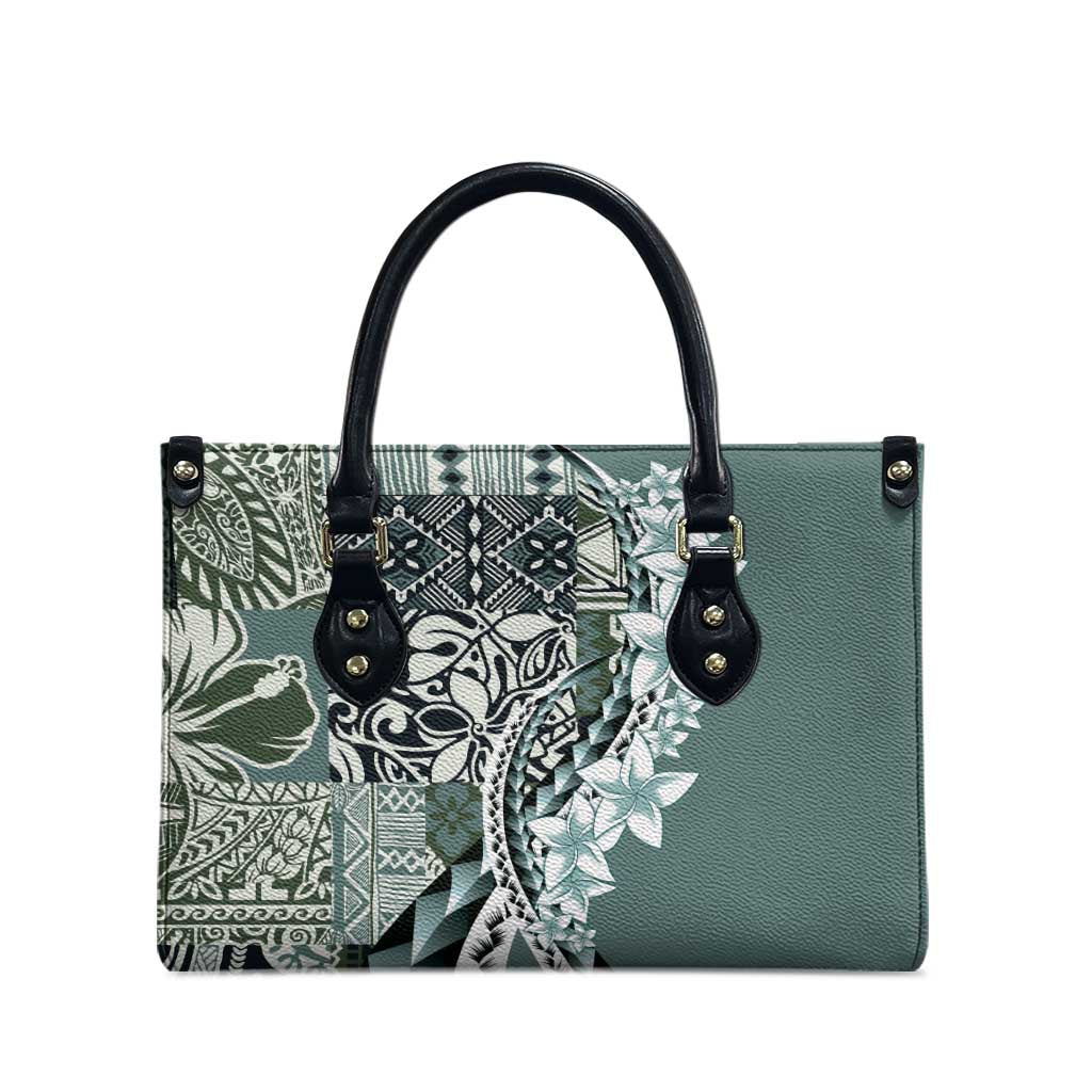 Aloha Vintage Plumeria Hawaiian Tapa Pattern Leather Bag Dark Turquoise Hawaiian Tapa Pattern LT9 - Polynesian Pride