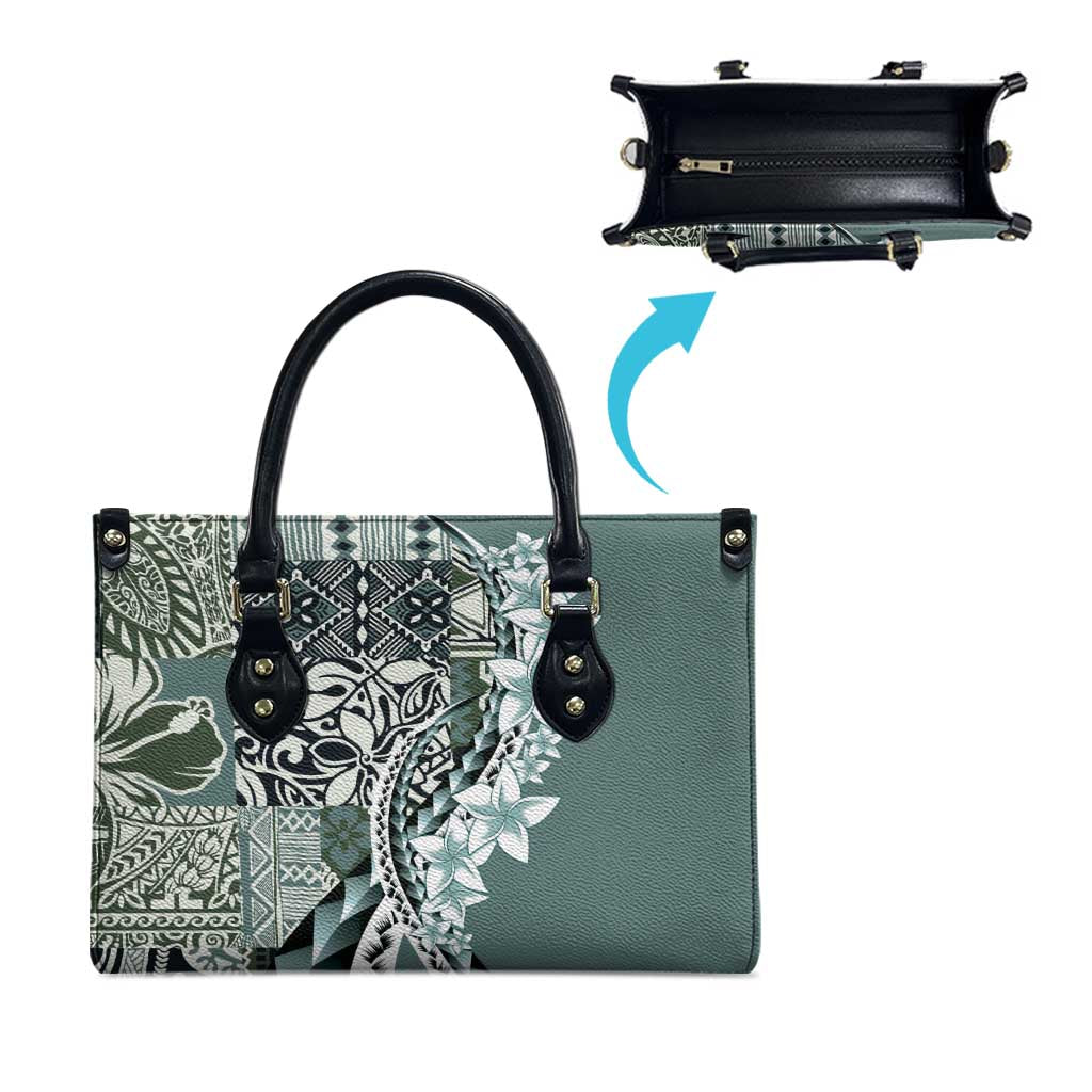 Aloha Vintage Plumeria Hawaiian Tapa Pattern Leather Bag Dark Turquoise Hawaiian Tapa Pattern LT9 - Polynesian Pride